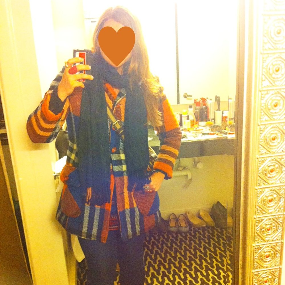 Vintage 1970s Orange and Blue Sears Plaid Hooded Coat Jacket Womens M